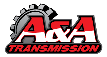 A & A Transmission Logo, Red letters in front of a gear